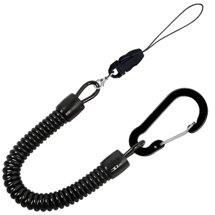 TR-STP001 落下防止ストラップ ブラック カラビナ カールコード 紐パーツ ストラップ (C) | 