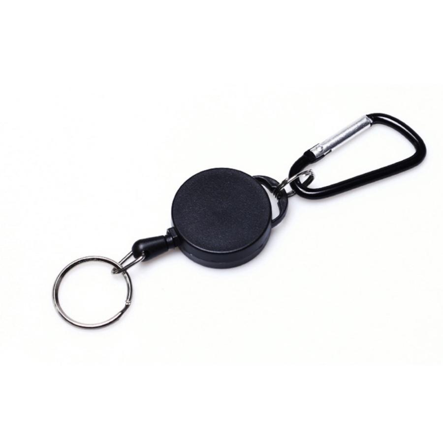 TR-STP006 カラビナ付 リールストラップ ブラック 黒 伸縮自在 鍵 懐中電灯 小さめ 工具 落下 紛失 (C) | 