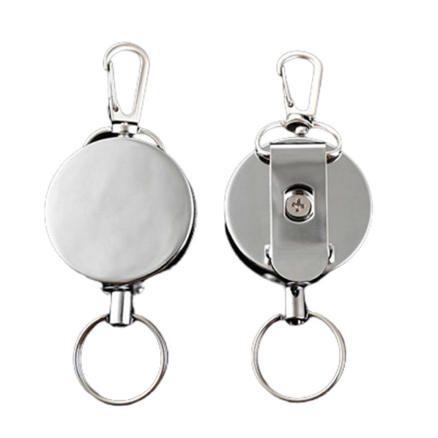 TR-STP007 カラビナ クリップ 付き 伸縮ストラップ ワイヤータイプ シルバー 伸縮自在 鍵 懐中電灯 小さめ 工具 落下 紛失 防止 リール ストラップ アウトドア |  | 02