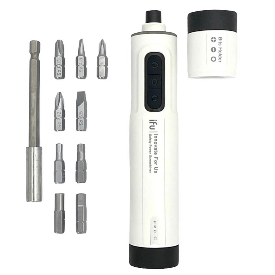 TRM-DS100 USB充電式 ペン型 ドライバーセット 9種類 ホワイト 3段変速機能 電動 小型 LEDライト (06) | 