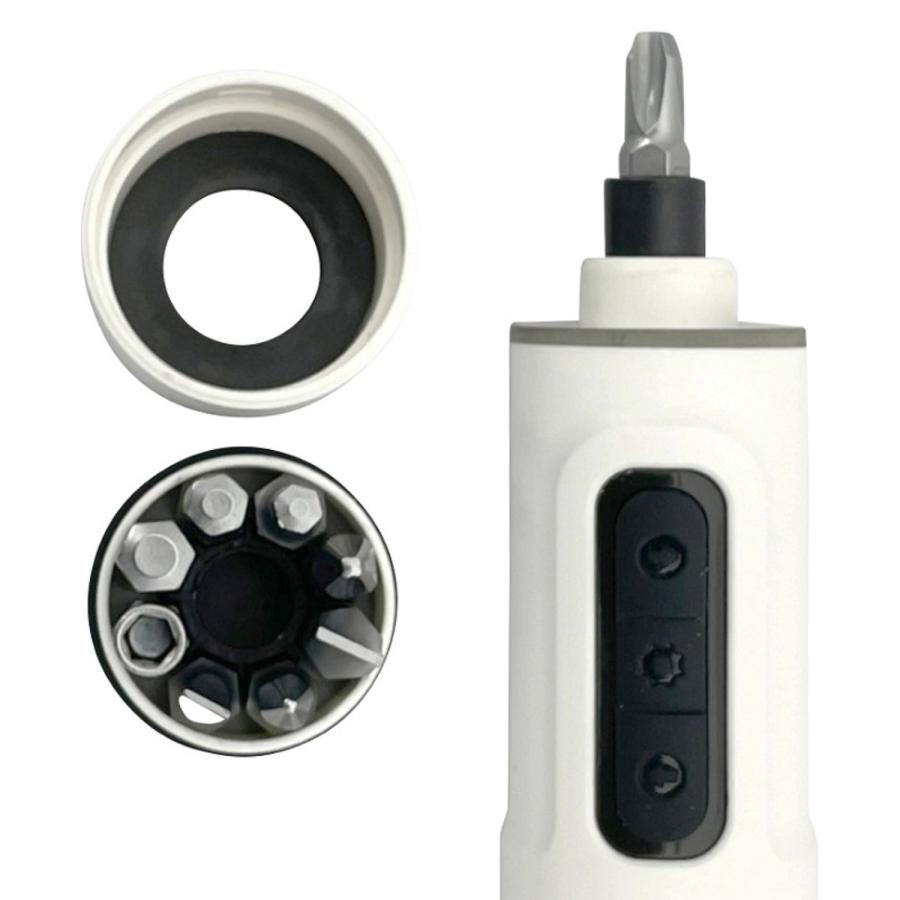 TRM-DS100 USB充電式 ペン型 ドライバーセット 9種類 ホワイト 3段変速機能 電動 小型 LEDライト (06) |  | 02