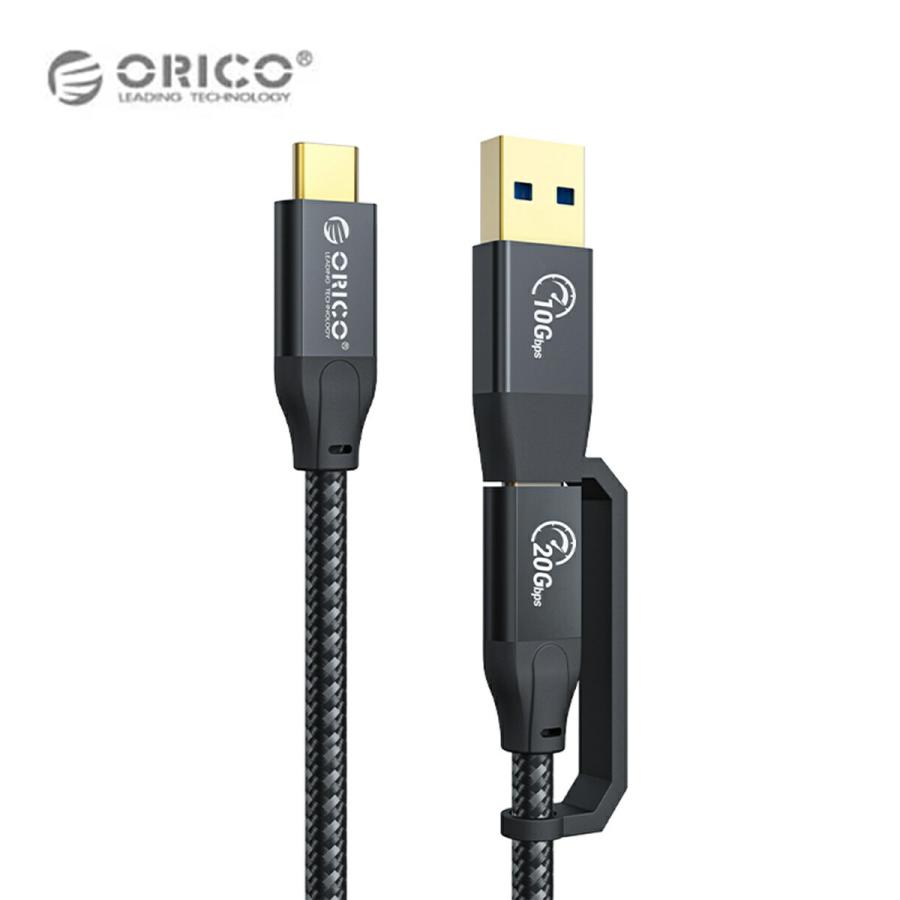 【処分特価】 ORICO ACC32-10-BK-BP USB-C 2 in 1 データケーブル 1m USB Type-C & Type-A 【パッケージレス】(2C) | 