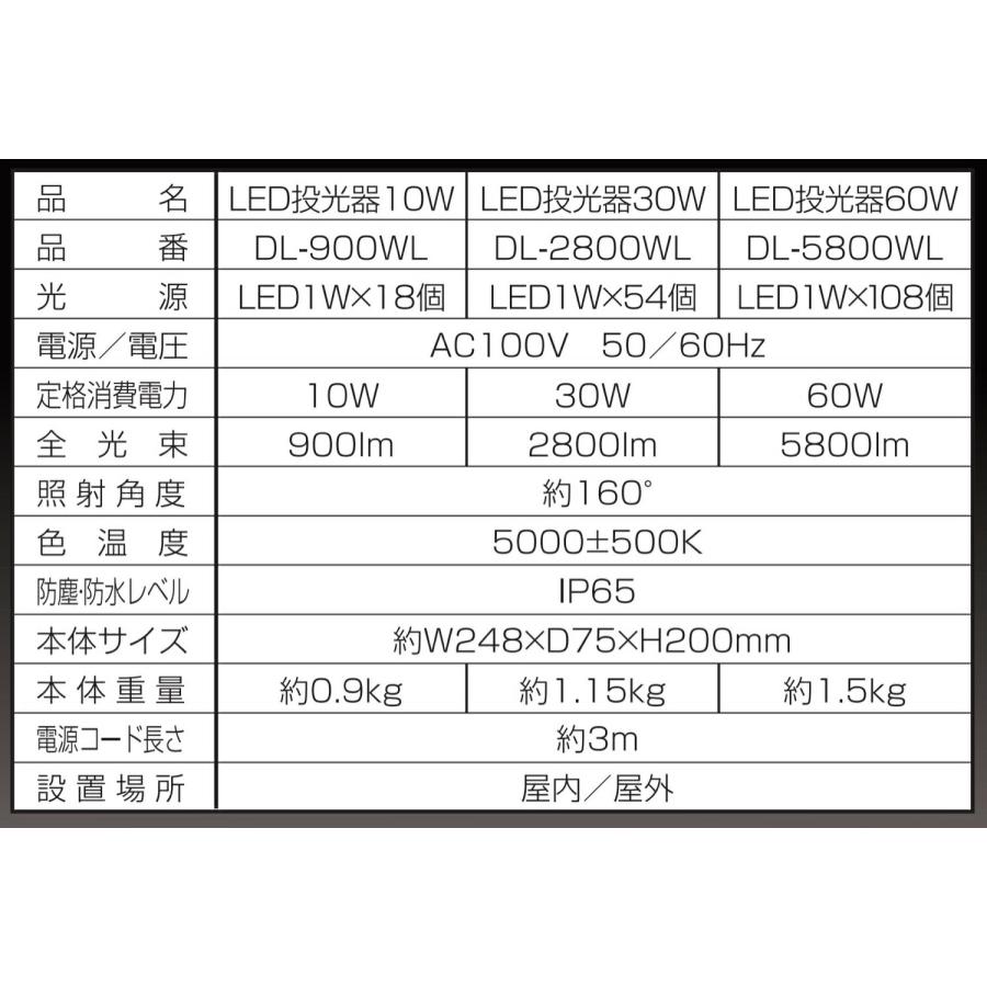 大進 DL-2800WL LED 投光器 コンセント式 2800ルーメン 30W IP65 防塵 防水 160度  DAISHIN (06) | DAISHIN | 04