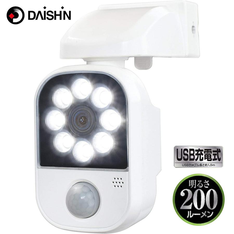 大進 DLC-2T100AR 充電式 防犯カメラ型 センサーライト 200ルーメン USB充電式 LED DAISHIN (06) | DAISHIN