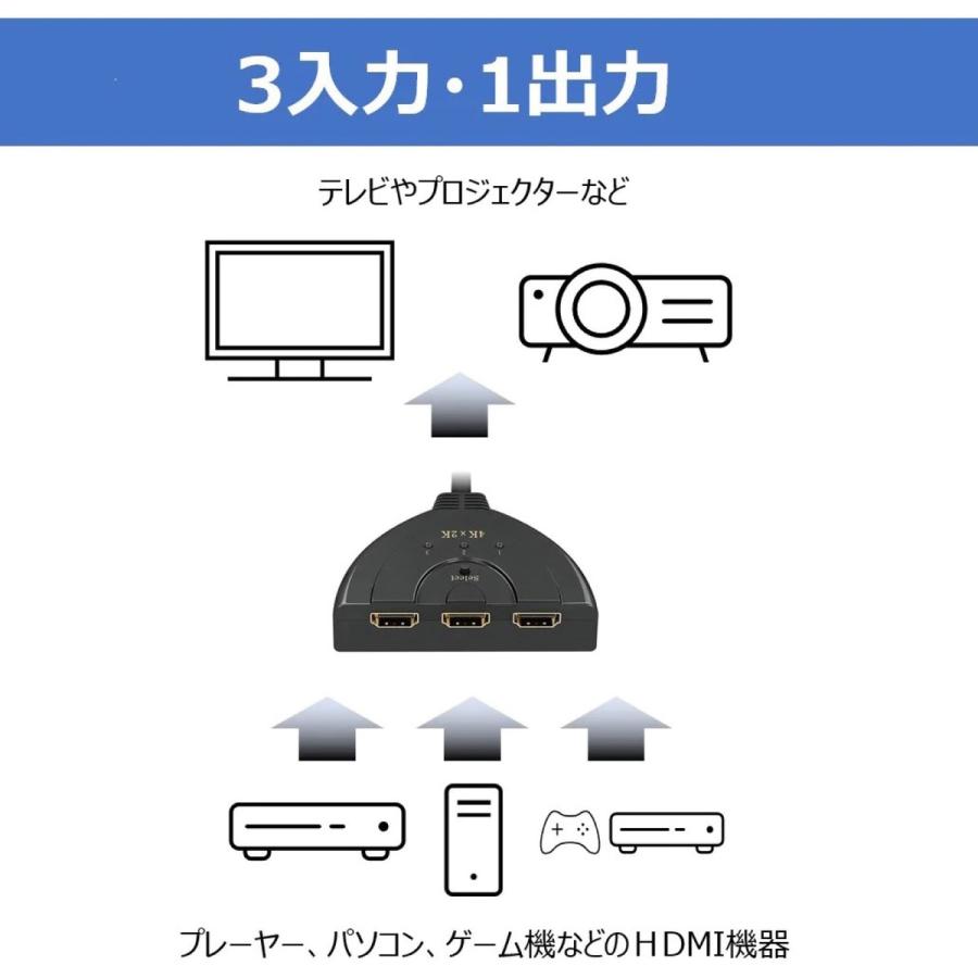 TR-HDM3 HDMI 切替器 3入力 1出力 4K セレクター スイッチャー 手動切替 簡単接続 テレビ ゲーム レコーダー パソコン プロジェクター (C) |  | 03