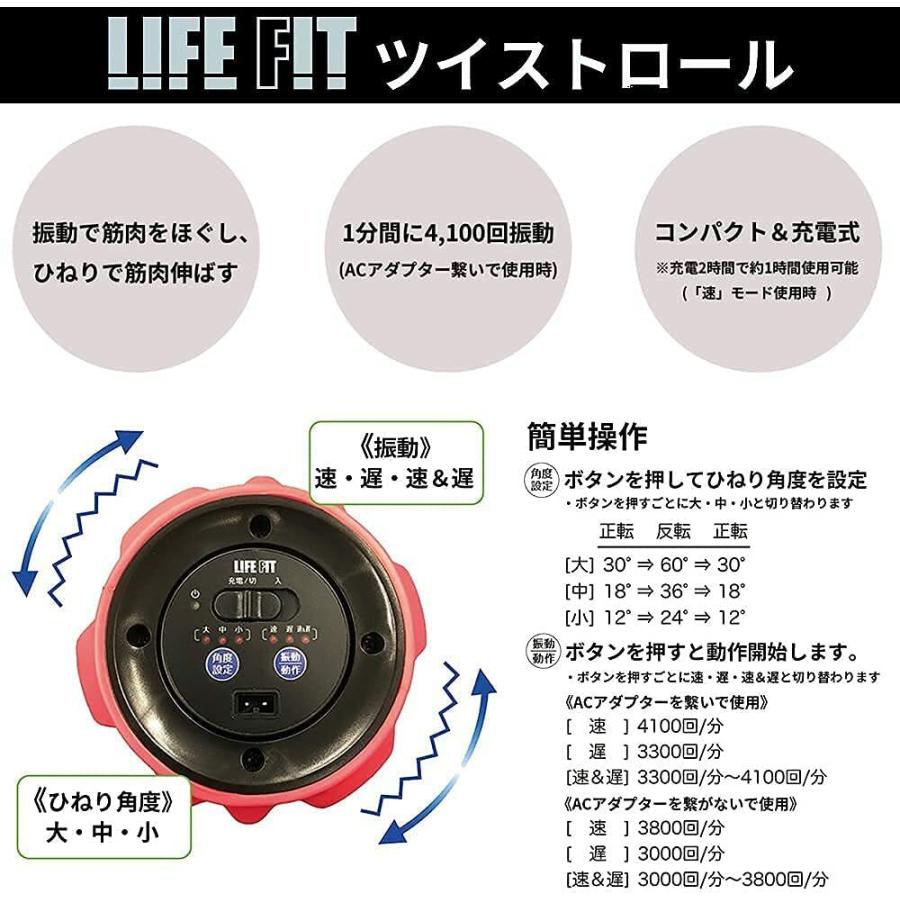 LIFEFIT Fit009 ツイストロール 充電式 3段階角度調整 振動調節 電動 ストレッチロール フォームローラー 筋肉 柔軟 ストレッチ 肩 腰 足 姿勢 改善 収納袋付き |  | 05
