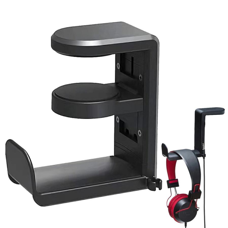TR-TH002-BK 回転式 ヘッドホンスタンド テーブルクランプ ケーブルフック 360度回転 角度調整 ブラック (06) | 