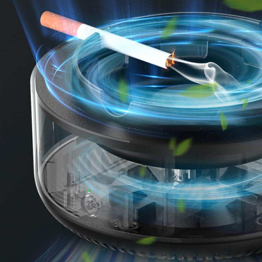 TR-HIZ001-GR 電動スモークレス灰皿 電池式 卓上 空気清浄 脱臭 消臭 分煙 ライトグレー ブラック (06) |  | 02