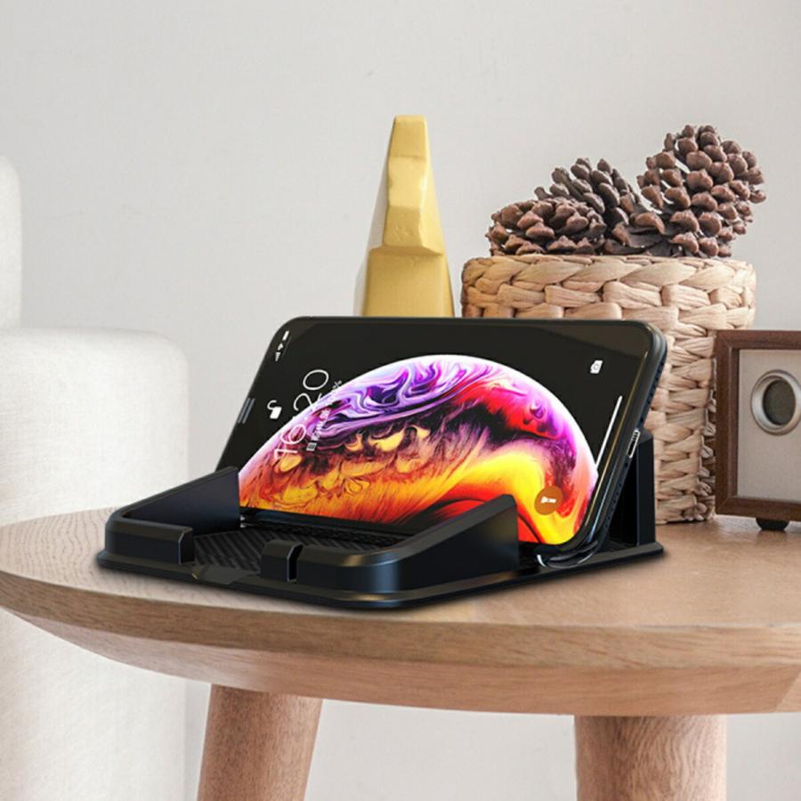 TR-CST004-BK ノンスリップスマホスタンド マルチアングル式 トレータイプ シリコン スタンド (06) |  | 01