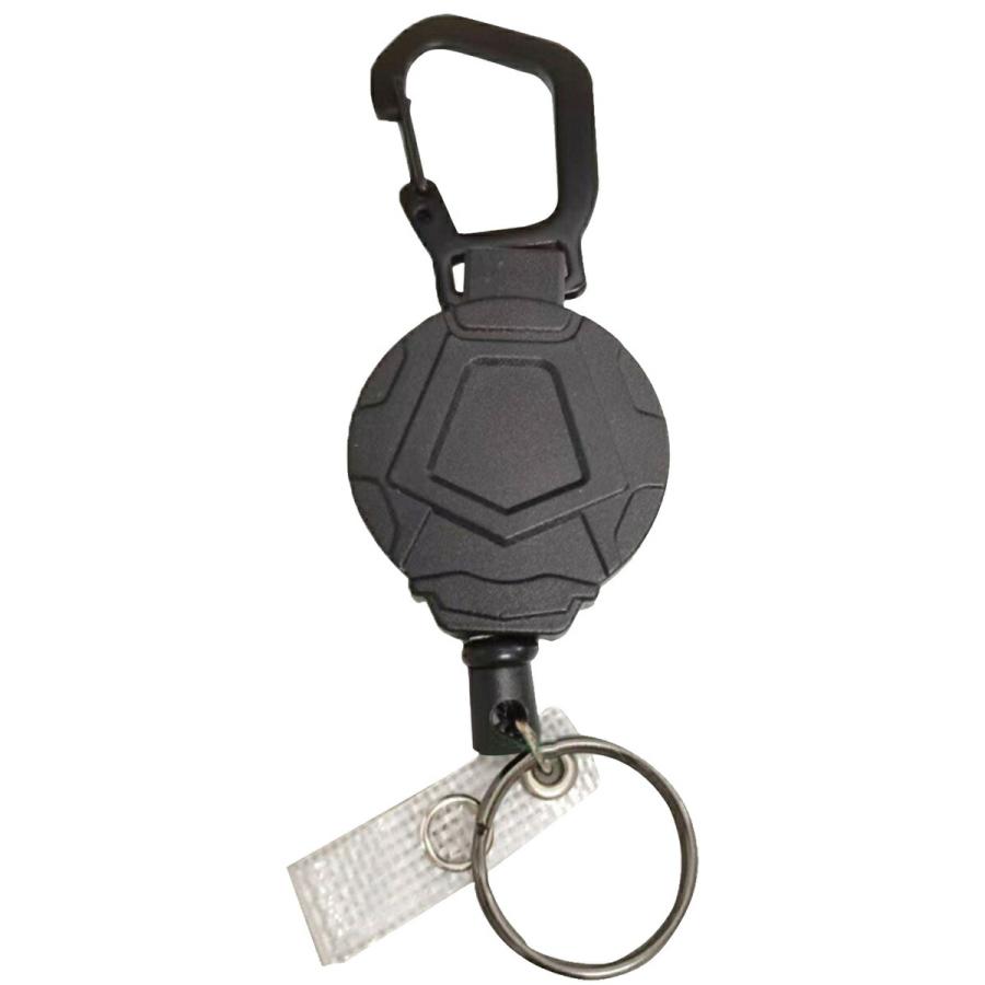 TR-STP012-BK カラビナ付き リールストラップ ワイヤータイプ 最大50cm スナップボタン ブラック 円形 (C) | 