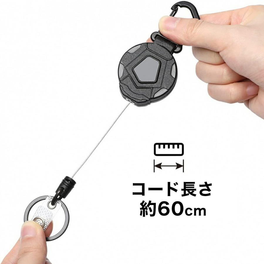 TR-STP012-BK カラビナ付き リールストラップ ワイヤータイプ 最大50cm スナップボタン ブラック 円形 (C) |  | 01