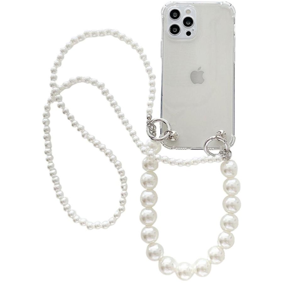 TR-PSTP001 iPhone用 3way パールストラップ チェーン長さ120cm スマホ ストラップ チェーン クリアケース (C) | 