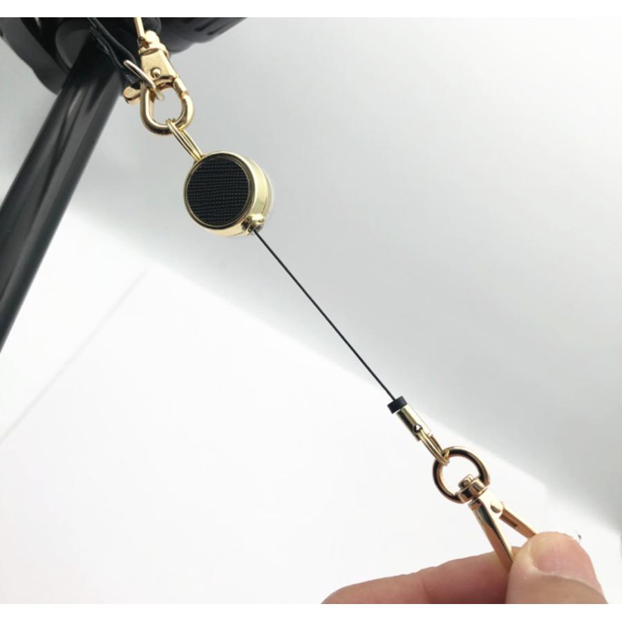 TR-STP015-BK カラビナリール式 ストラップ ブラック ＆ ゴールド リール長さ33cm ナスカン キーホルダー (C) |  | 01