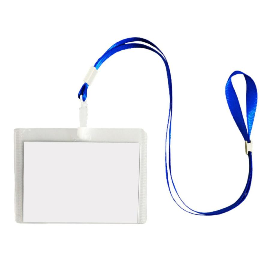 TR-STP019-BL 横向きケース付き 名札 首掛けストラップ 長さ40cm ブルー クリアケース ネームホルダー パスケース (C) | 
