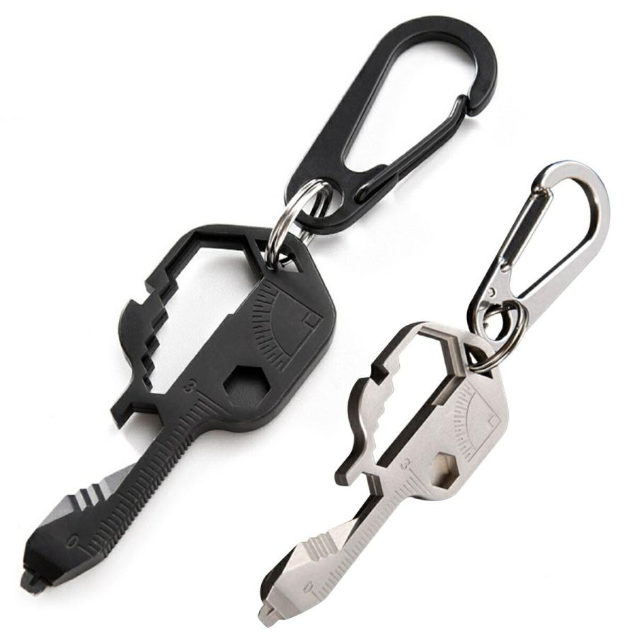 TR-KKT001 カラビナ キーツール カッター ドライバー 測量 栓抜き マルチツール ステンレス製 多機能 コンパクト (C) | 