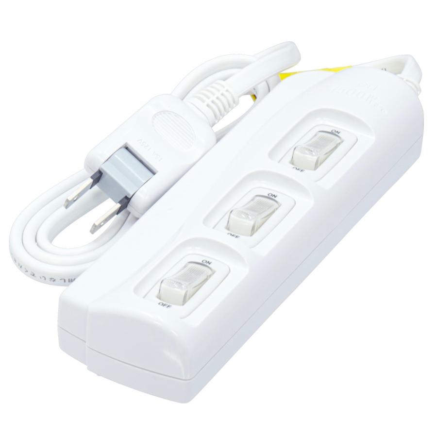 TR-S3S02W 延長コード OAタップ 個別スイッチ付き 3個口 2m AC 100V 15A 1500W 電源タップ (05) | 