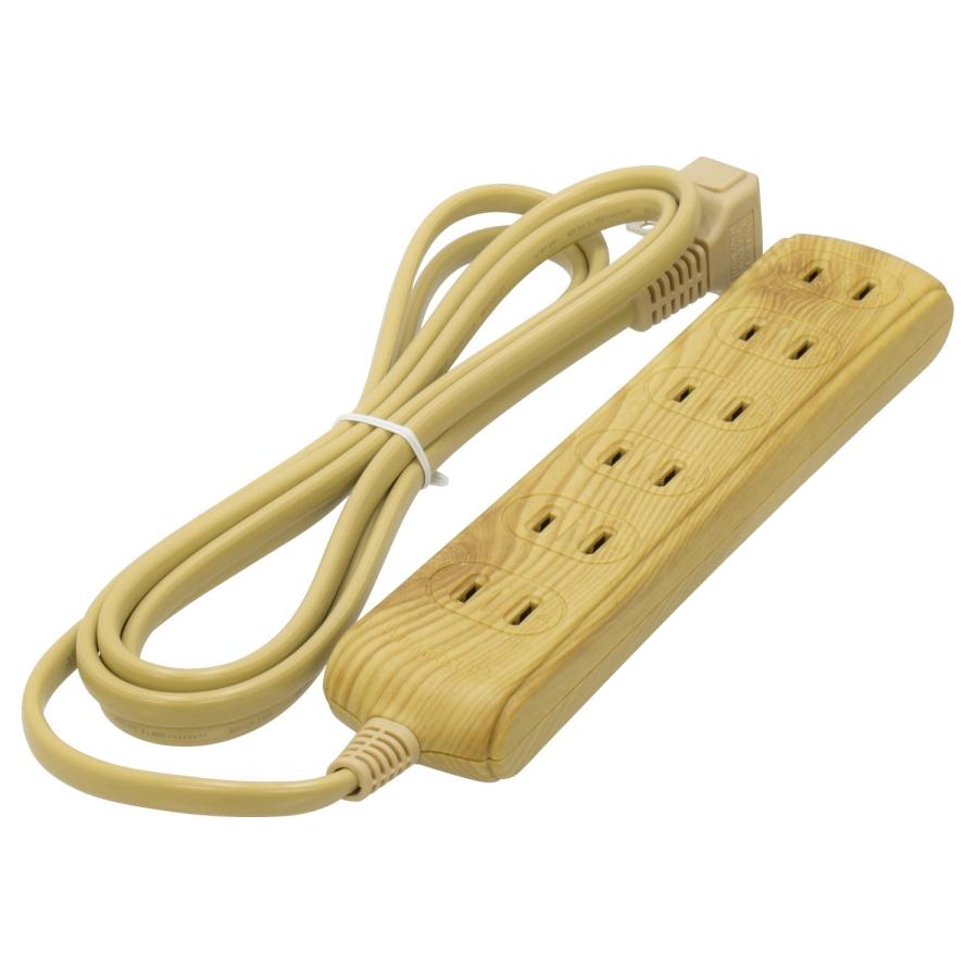 TR-SSK-602WD 木目調 延長コード OAタップ 6個口 2m AC 100V 15A 1500W 二重絶縁 電源タップ (05) | 