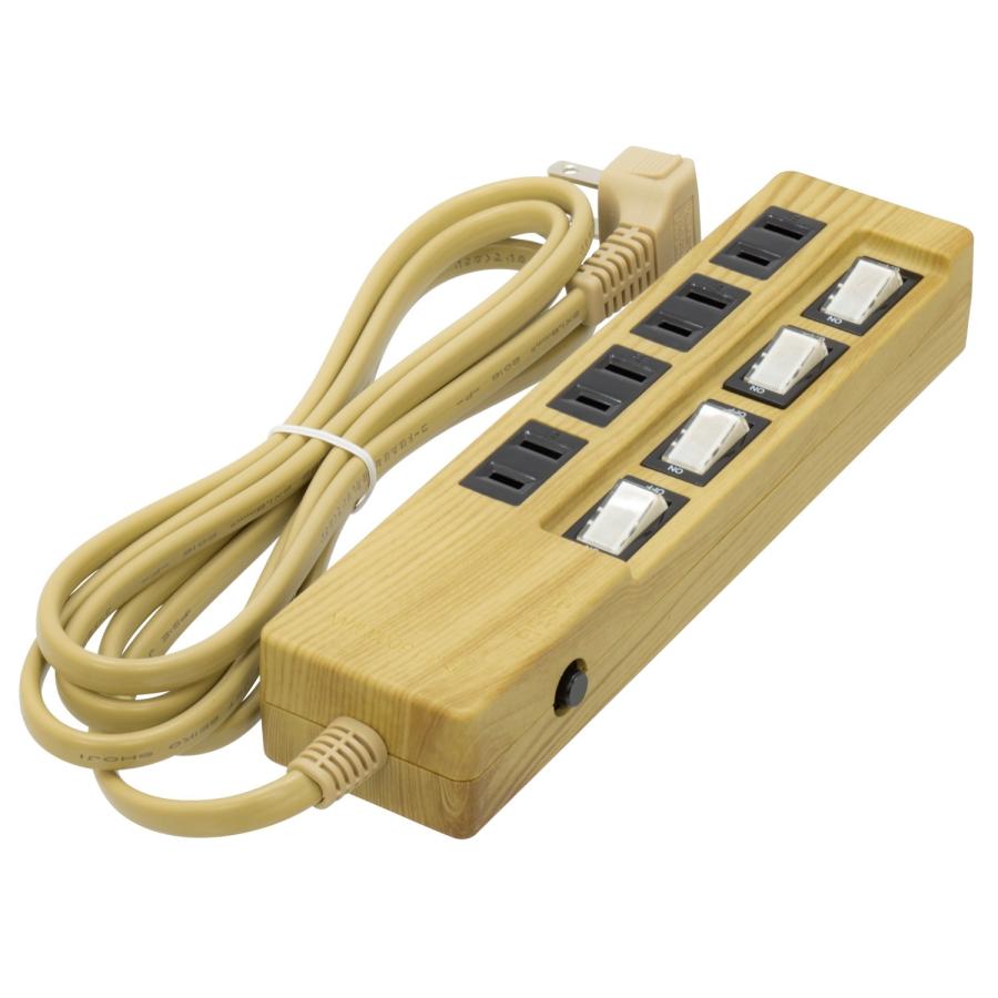 TR-SSK-4S02WD 木目調 延長コード OAタップ 4個口 個別スイッチ付き 2m AC 100V 15A 1500W (05) | 