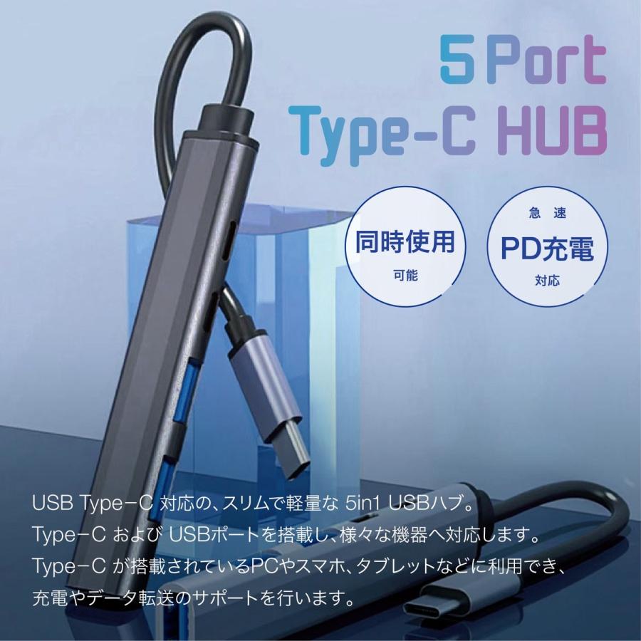 Type-C to USB-A 拡張HUB 変換 アダプタ 5ポート PD充電対応 65W データ送信 ケーブル 拡張 充電 転送 ハブ (2C) |  | 01