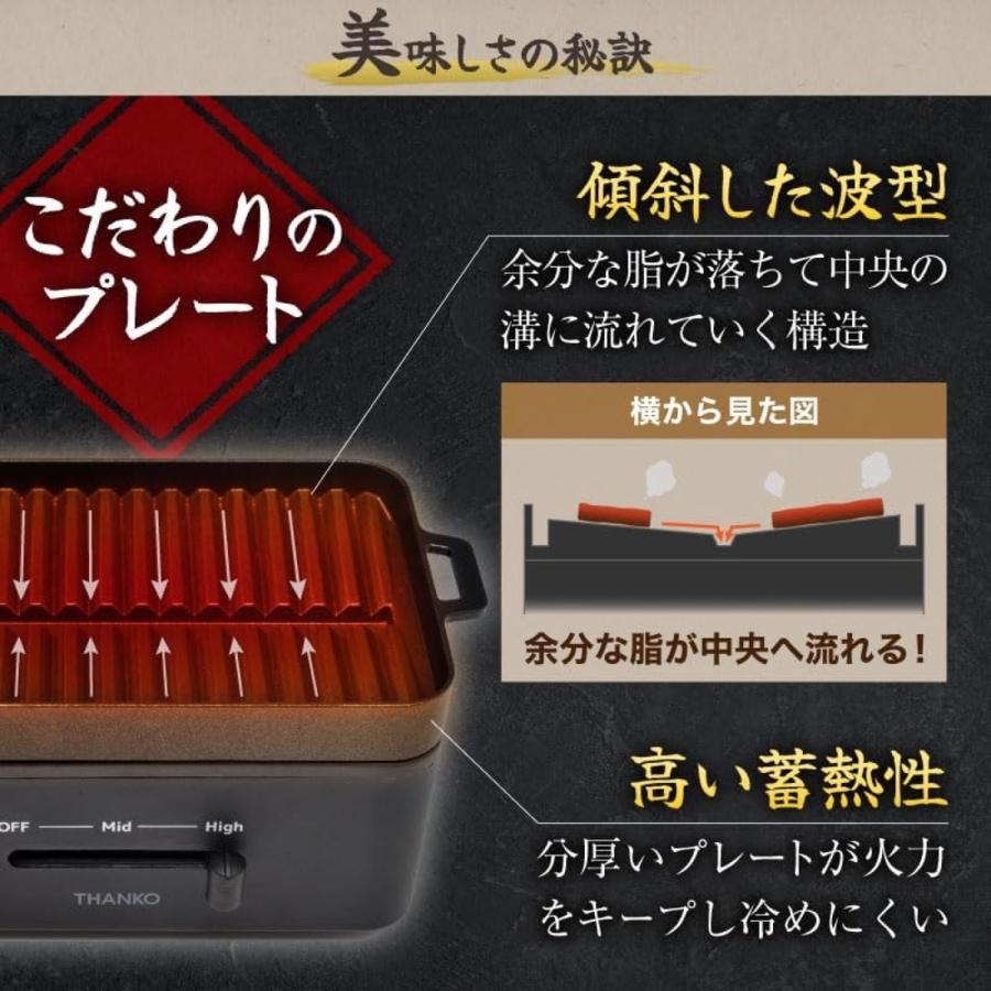 THANKO YAKUNKSBK 卓上 焼き肉 ソログリル コンパクト プレート ホットプレート グリル 一人用 オシャレ サンコー (06) | サンコー | 02