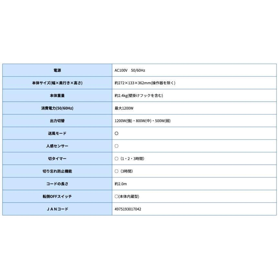 ZEPEAL DWC-A120N-WH 人感センサー付 脱衣所ヒーター 脱衣所 温風 送風切替 リモコン付き DWC-A120N 電響社 ゼピール (10) | ZEPEAL | 09