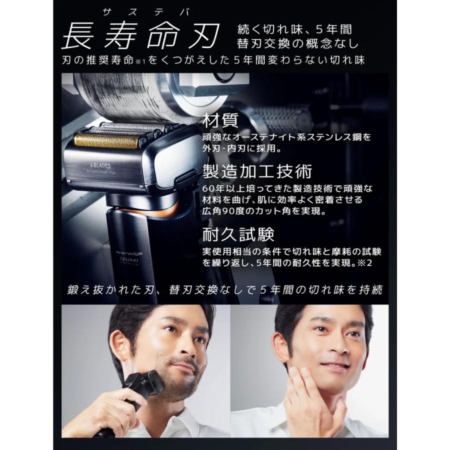 マクセルイズミ IZF-E863W-K everedge 6枚刃シェーバー 長寿命刃 往復式 Type-C 充電 交流式 防水 maxell IZUMI (06) | IZF | 01