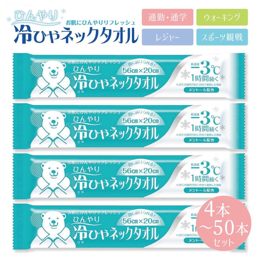 冷ひやネックタオル 冷感タオル 大判 厚手タイプ ー3℃ 冷感 メントール配合 首にかけられる 使い捨て 首 ウェット クール タオル 個包装 (3C) | 