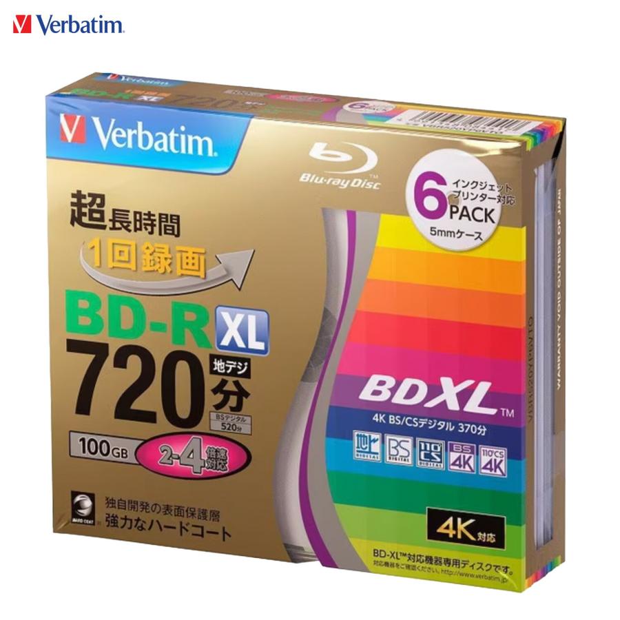 Verbatim VBR520YP6VTO ブルーレイディスク 6枚セット BD-RXL 1回録画用  100GB 4K バーベイタム (05) | Verbatim