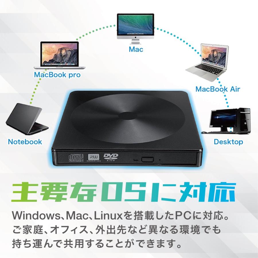 薄型 外付け ポータブル DVD ドライブ USB Type-A / C 対応 USB3.0 高速データ転送 音楽 映像 CD TM-A038 (3C) |  | 04