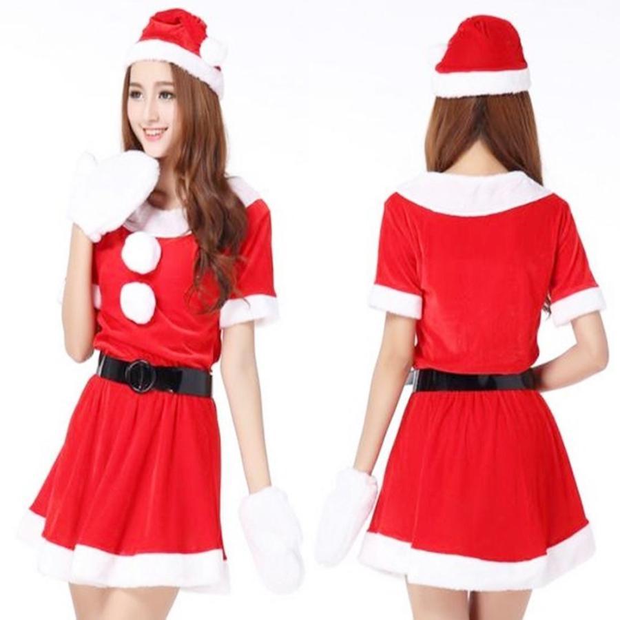 サンタ コスプレ レディース ワンピース 手袋付き 4点セット 送料無料 |  | 01