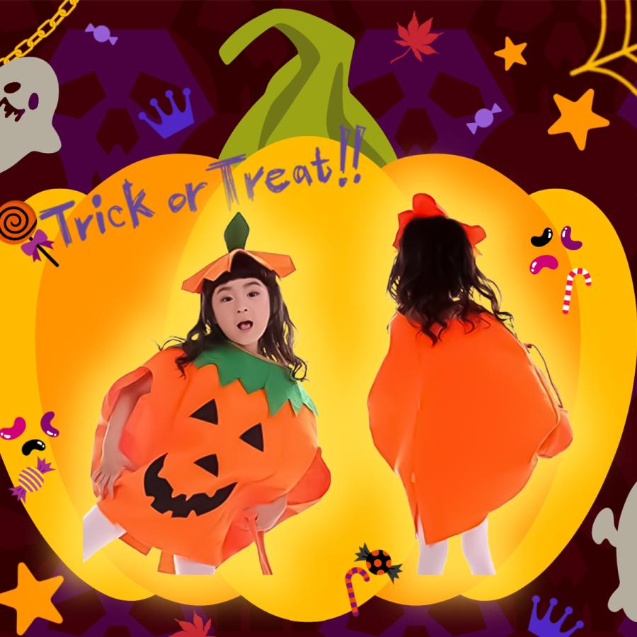 ハロウィン コスプレ パンプキン衣装 かぼちゃ風 帽子付き マント 親子 男の子 女の子 ジャックオーランタン 送料無料 |  | 03