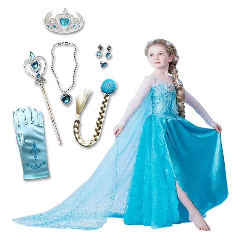 プリンセスドレス 衣装 コスチューム ドレス ブルー キッズ 子供用 9点セット 収納袋 付き お姫様ドレス ハロウィン 仮装 送料無料 | 
