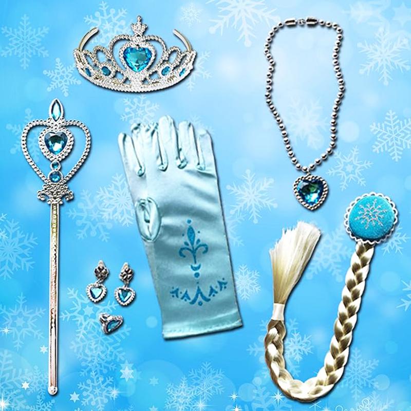 プリンセスドレス 衣装 コスチューム ドレス ブルー キッズ 子供用 9点セット 収納袋 付き お姫様ドレス ハロウィン 仮装 送料無料 |  | 03