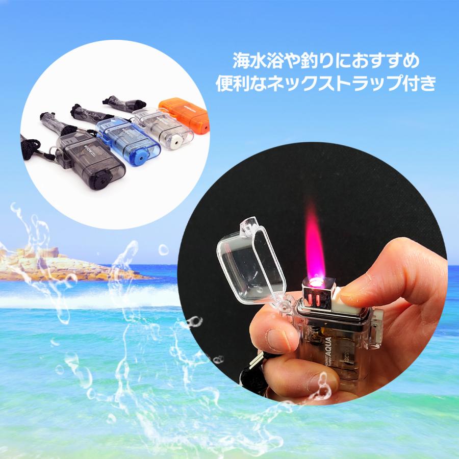 ライター 防水 ターボ式 着火ライター ガス詰替可タイプ ガス注入式 首掛け紐付き 海水浴・釣り・ボートなどに ランダムカラー 送料無料 |  | 01