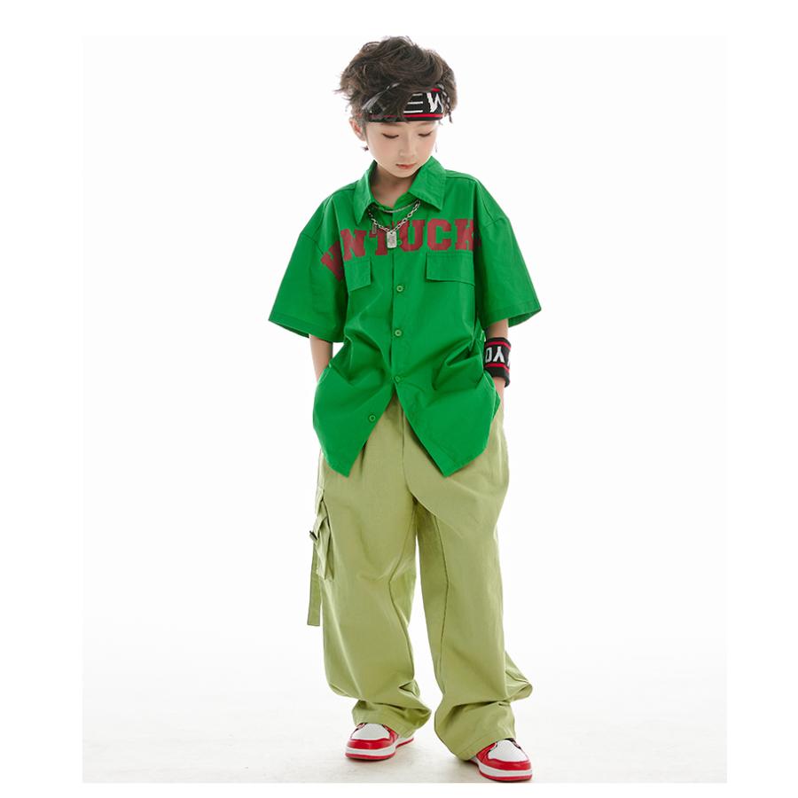 キッズ ダンス 衣装 オレンジ 緑 ヒップホップ ダンス衣装