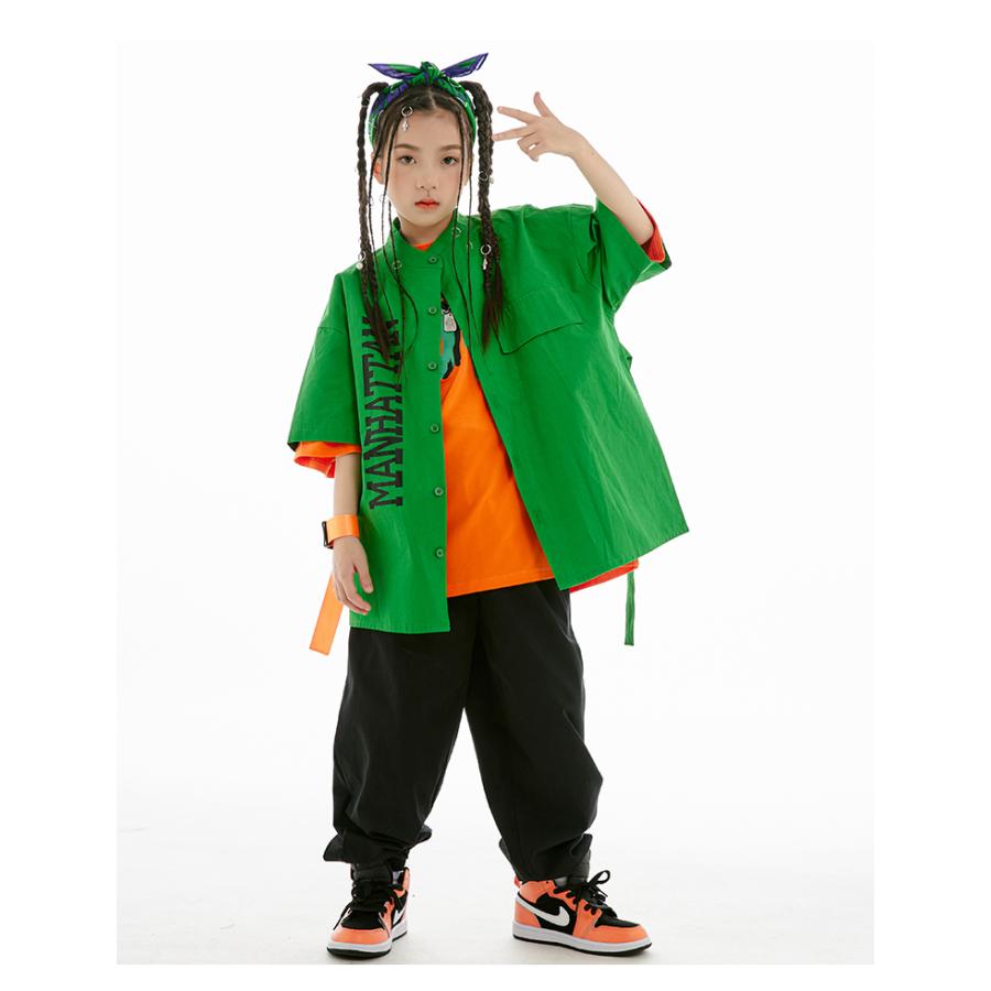 キッズ ダンス 衣装 オレンジ 緑 ヒップホップ ダンス衣装