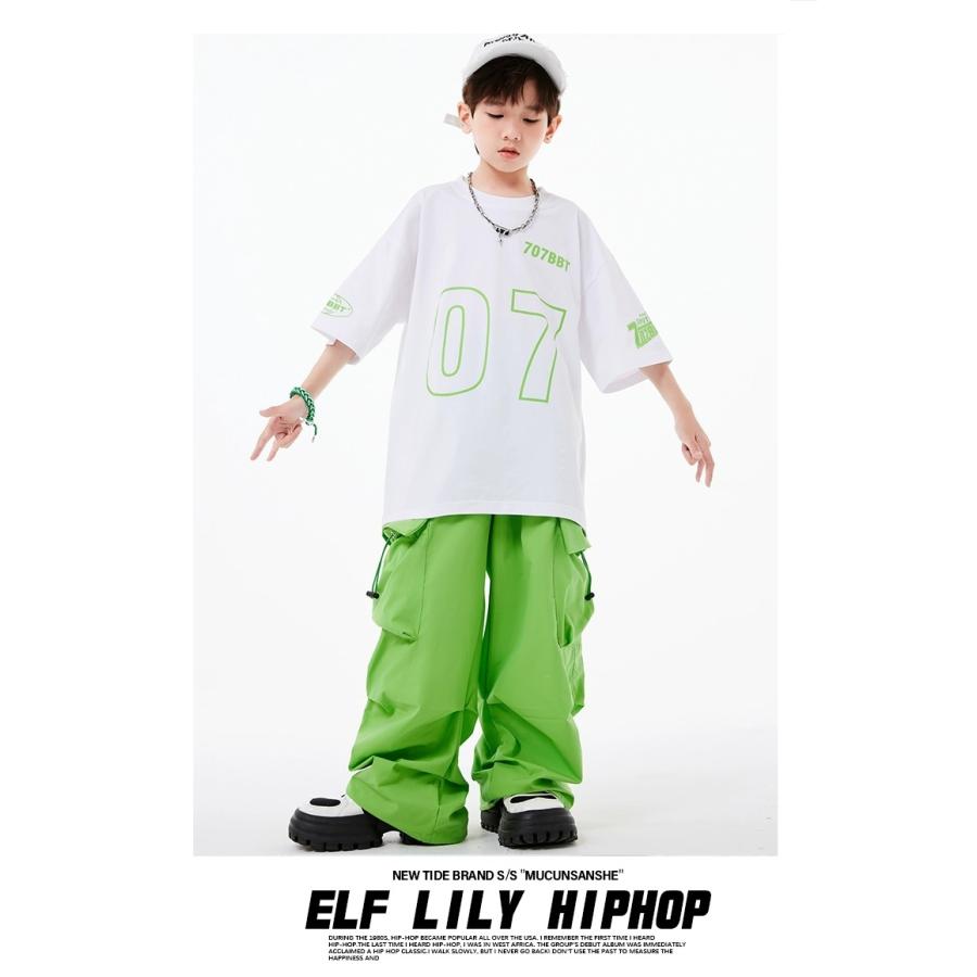 チムたんSサイズ　お洋服セット　黄緑&ホワイト ヒップホップ 衣装 キッズダンス衣装 セットアップ 韓国 子供ダンス服