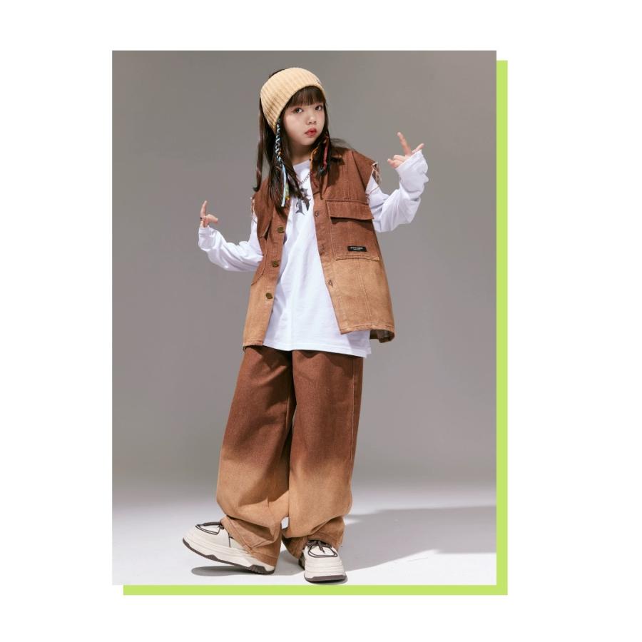 キッズダンス衣装 セットアップ ヒップホップ 衣装 子供ダンス服 ダンスウェア ベスト パンツ グラデーション K-POP 韓国 茶色｜sims-mart｜16