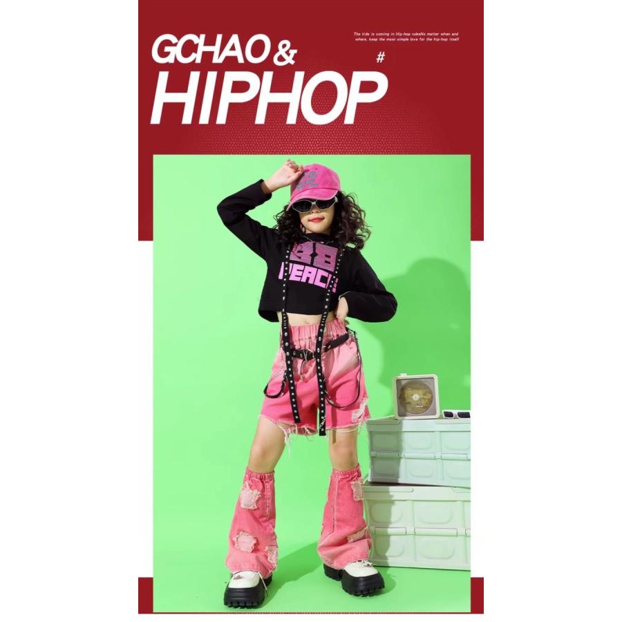 ダンス衣装 キッズ デニム ピンク 茶色 黒 K-POP 韓国 ガールズ