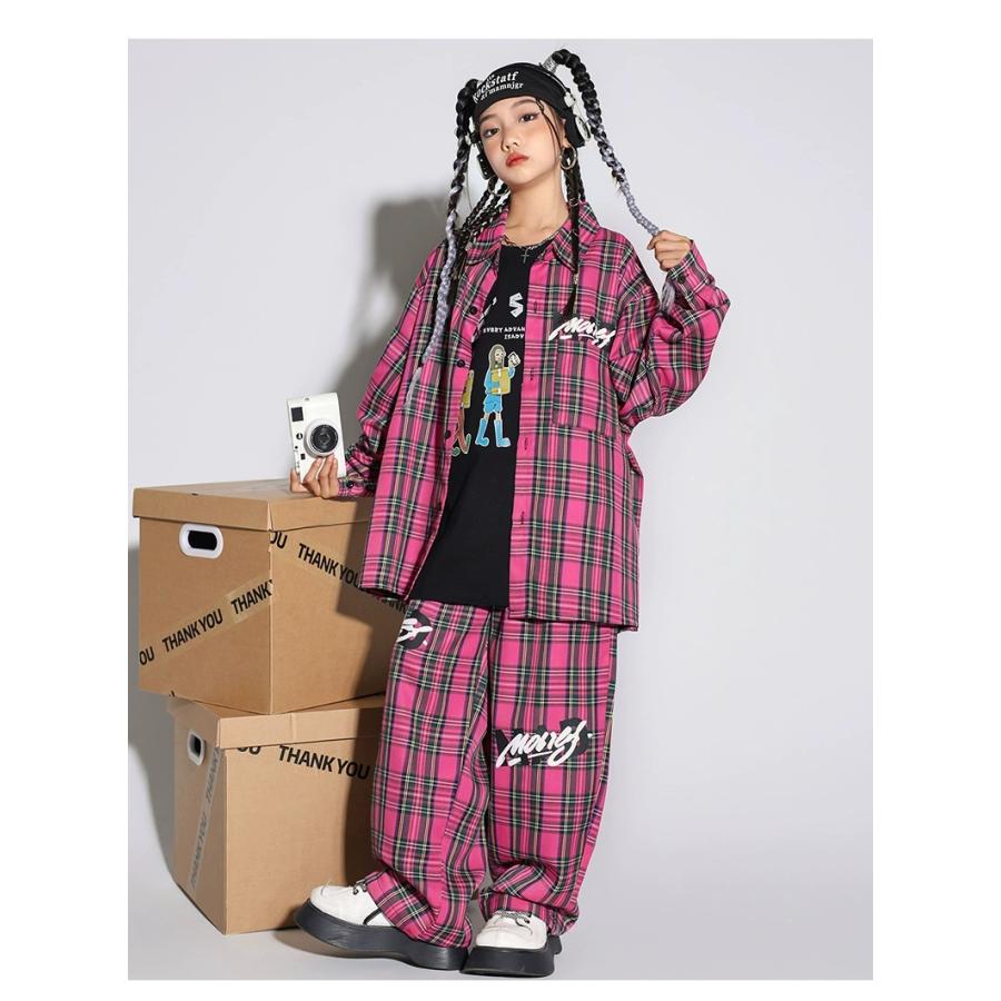 キッズダンス衣装 セットアップ チェックシャツ チェックパンツ ヒップ
