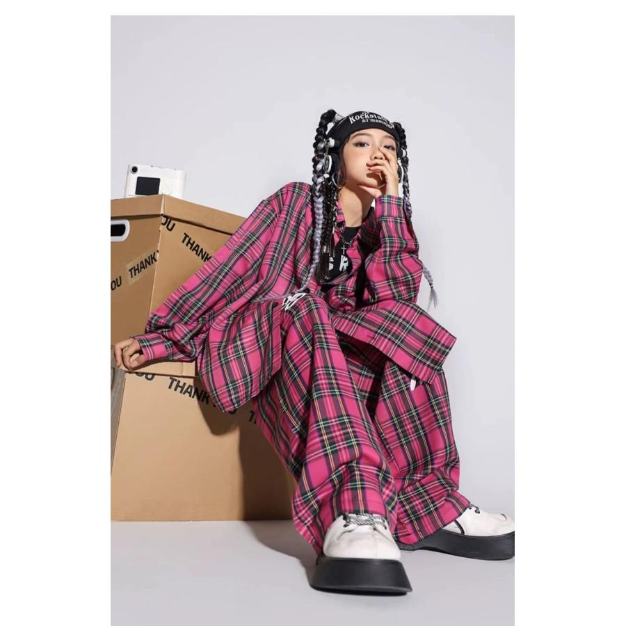 キッズダンス衣装 セットアップ チェックシャツ チェックパンツ ヒップ