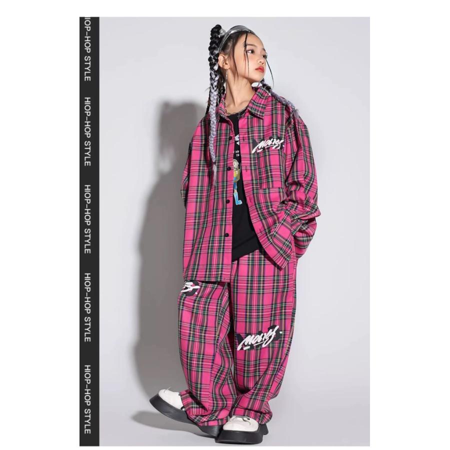 キッズダンス衣装 セットアップ チェックシャツ チェックパンツ ヒップ