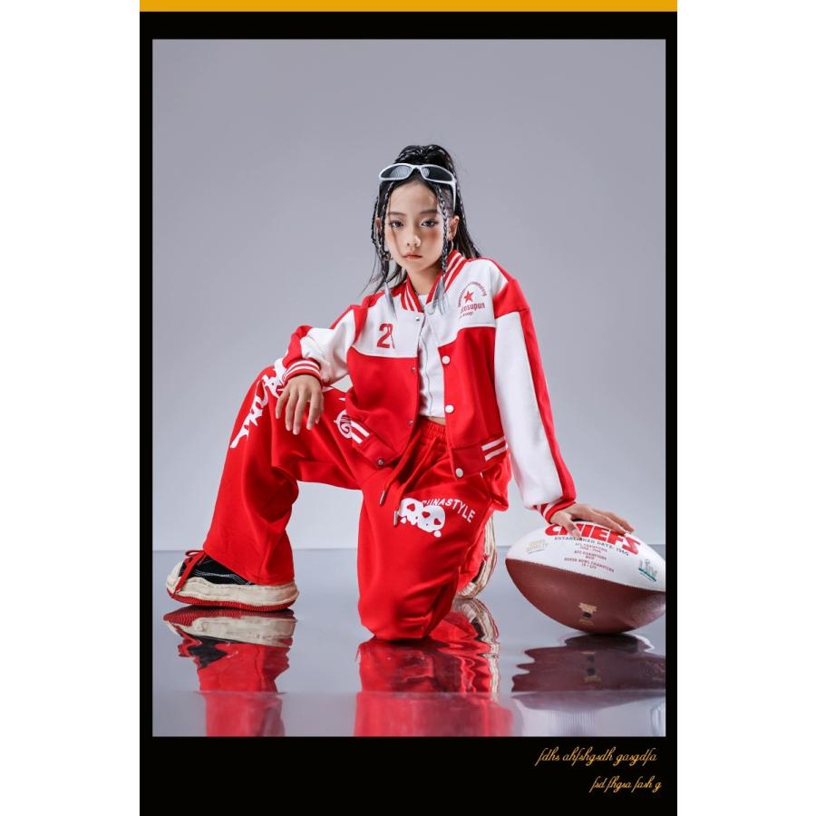 キッズダンス衣装 セットアップ ガールズ ヒップホップ 衣装 赤 黒