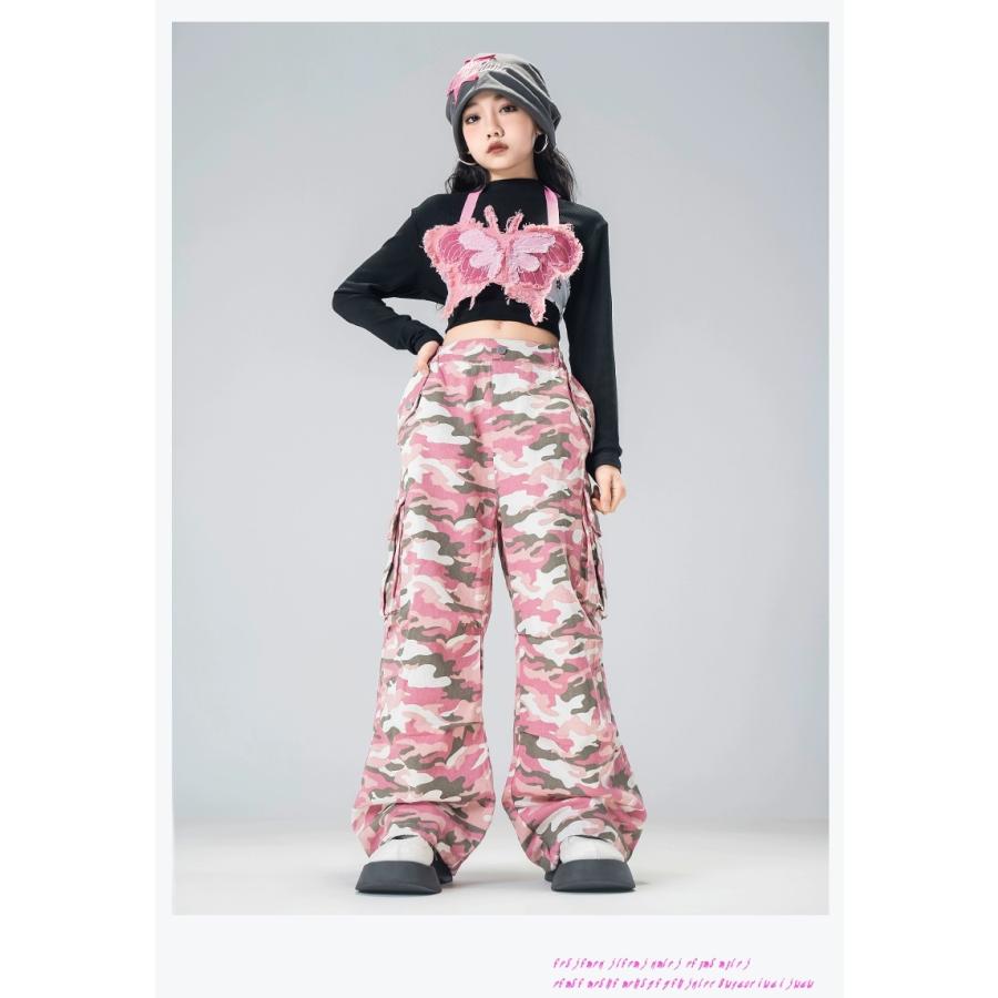 ヒップホップ ダンス衣装 セットアップ ガールズ 男の子 迷彩