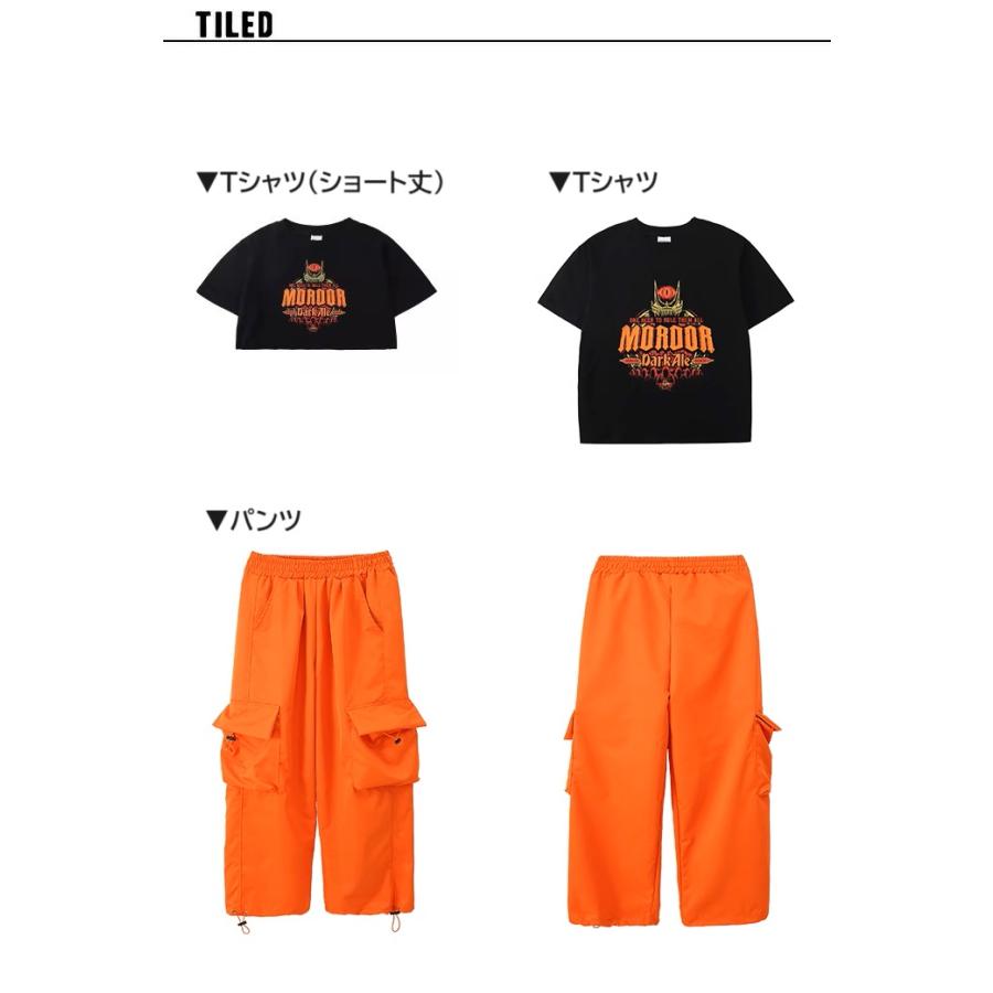 ヒップホップ 衣装 黒 オレンジ キッズダンス衣装 セットアップ 子供