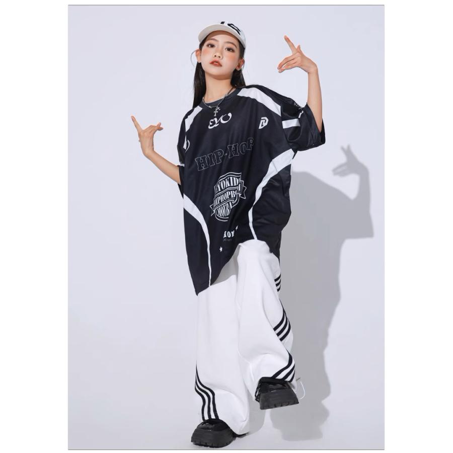 ヒップホップ 衣装 黒 白 キッズダンス衣装 セットアップ 韓国 子供