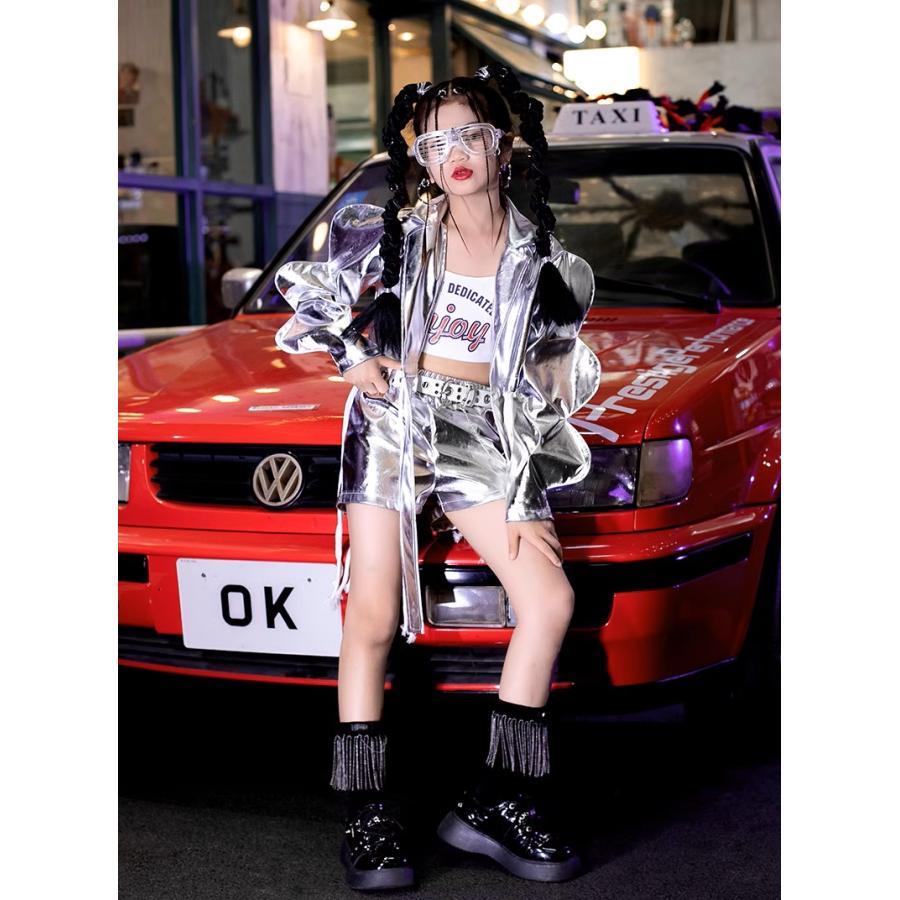 ダンス衣装 ガールズ ヒップホップ 衣装 派手 シルバー 銀 K-POP 韓国