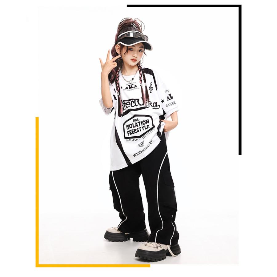 ヒップホップ 衣装 白 カーキ 黒 キッズダンス衣装 セットアップ 韓国