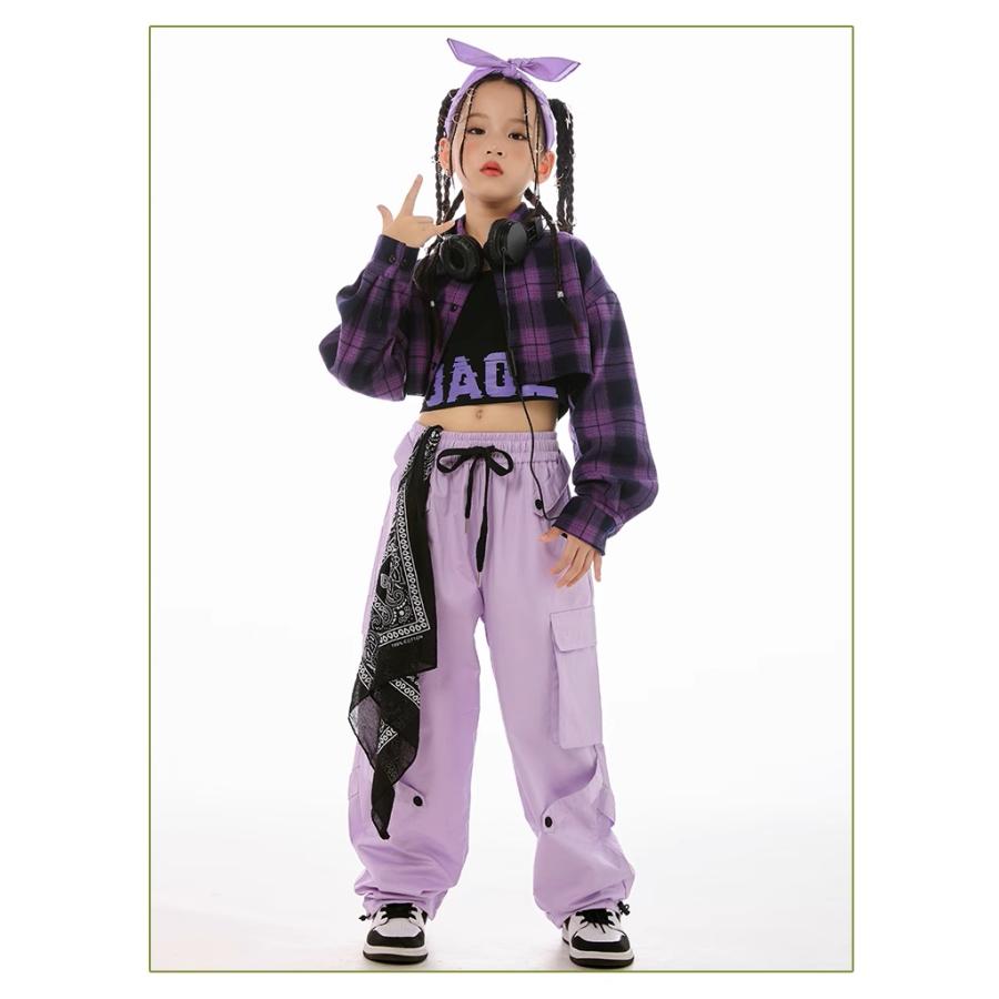 キッズダンス衣装 セットアップ ガールズ ヒップホップ 衣装 紫 上着