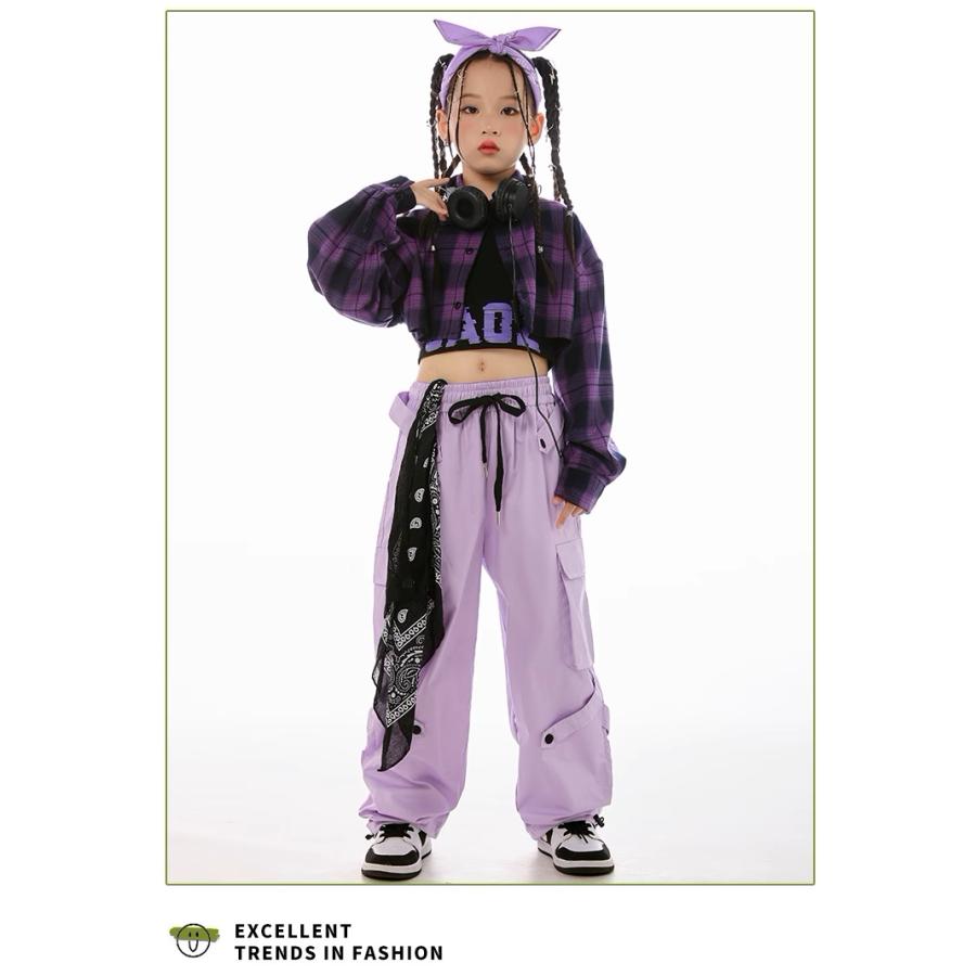 キッズダンス衣装 セットアップ ガールズ ヒップホップ 衣装 紫 上着